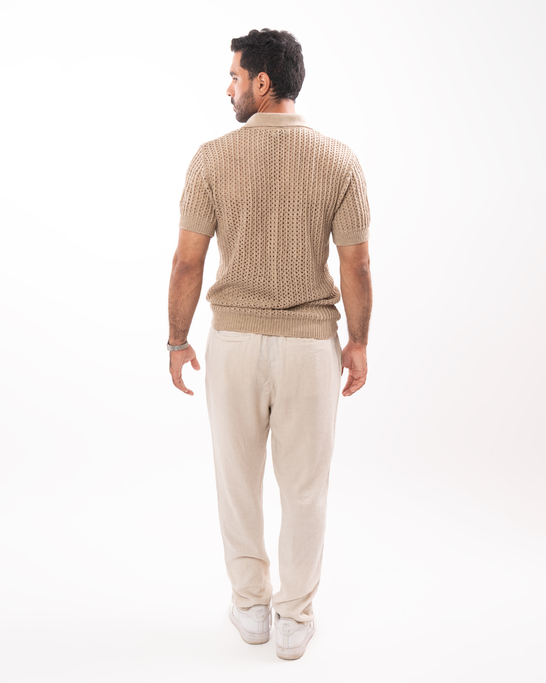 Beige Knit Polo T-Shirt