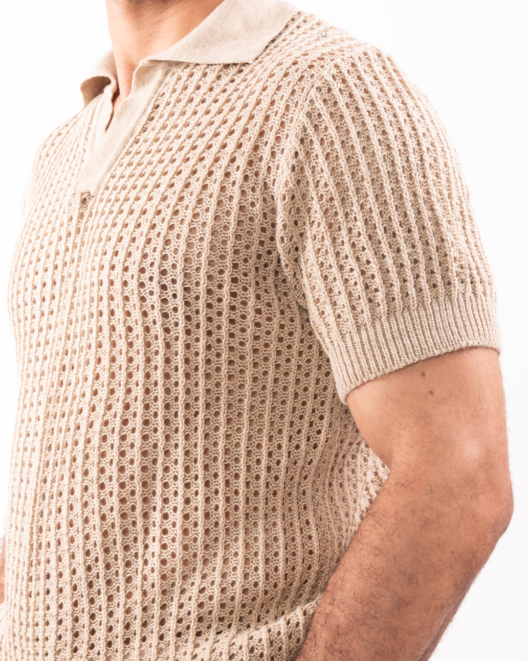 Beige Knit Polo T-Shirt