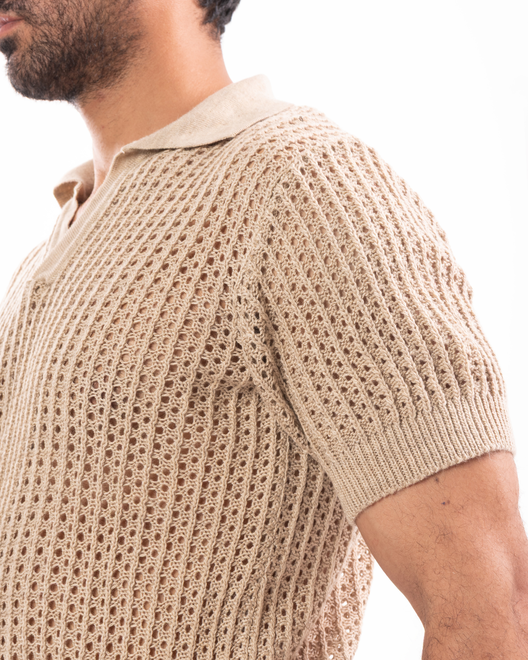 Beige Knit Polo T-Shirt