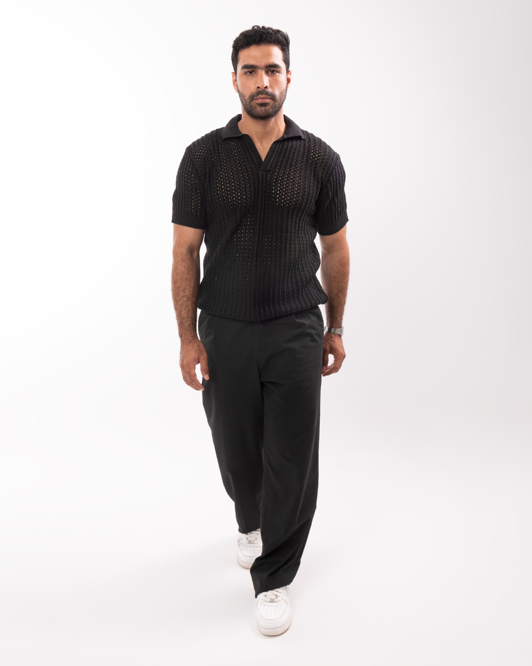 Black Knit Polo T-Shirt