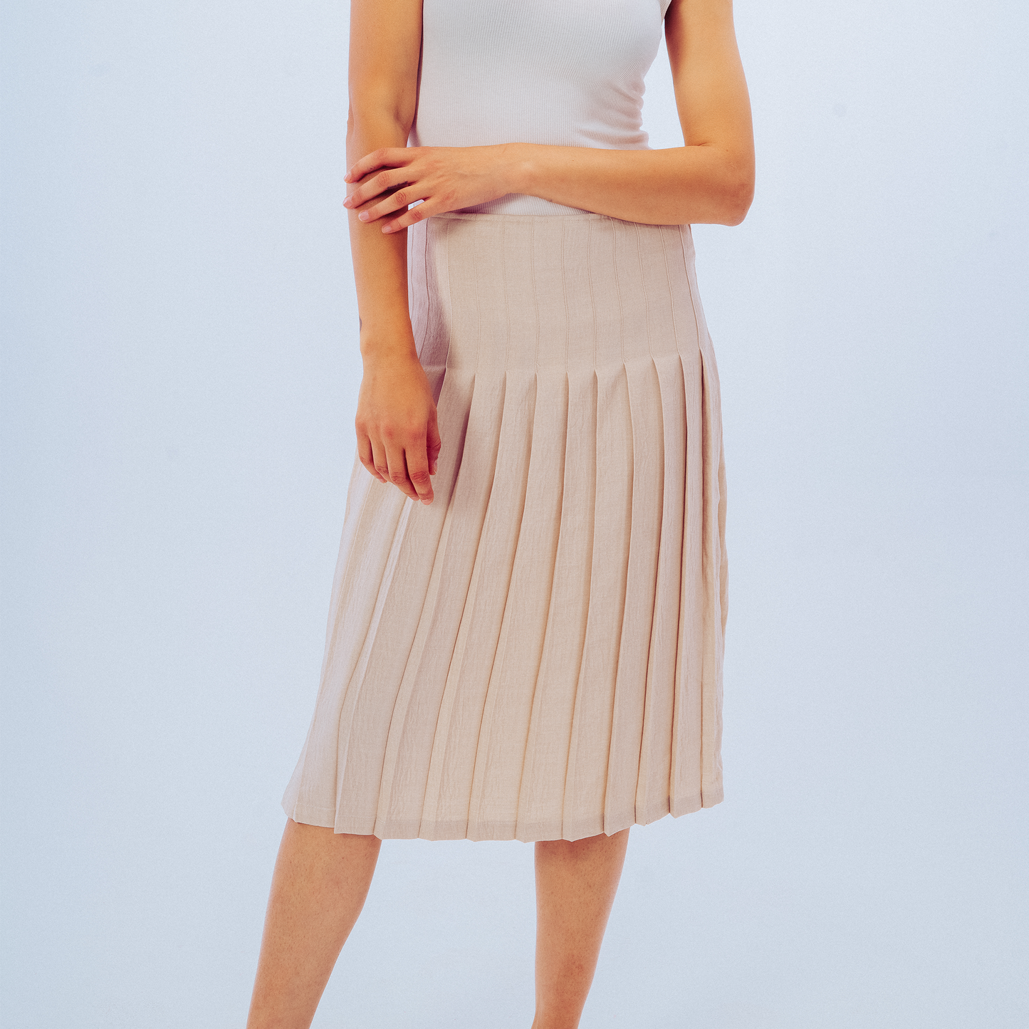 Signature Beige Pleated Skirt
