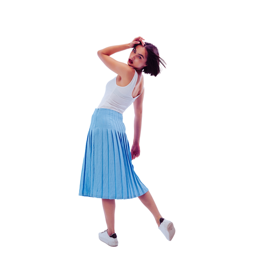 Signature Baby Blue Pleated Skirt